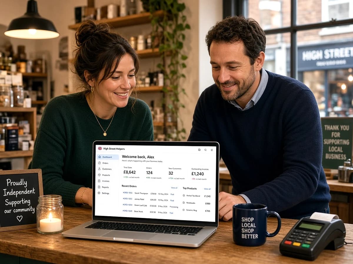 Small UK business team reviewing a custom web application