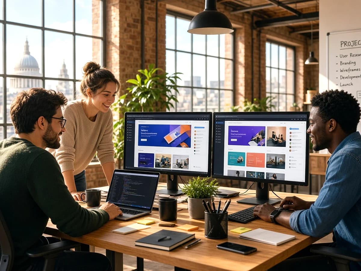 Developers creating a custom website solution for a UK business