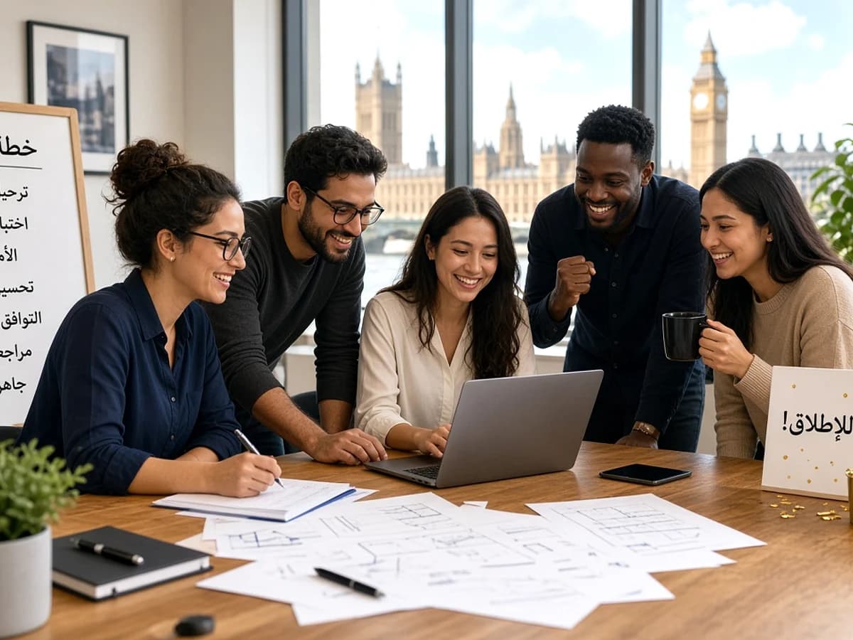 Website migration team preparing a new platform for production launch in London