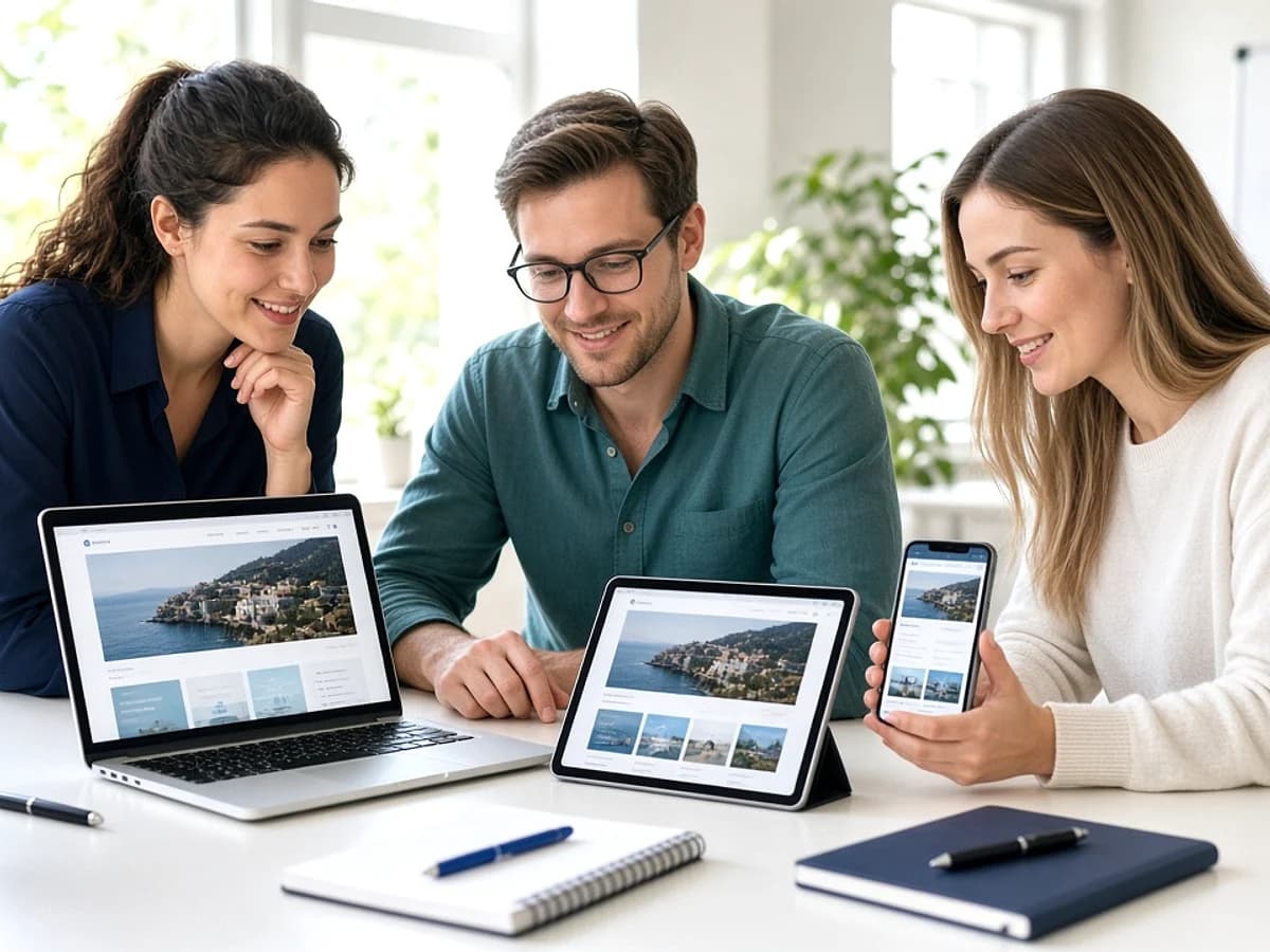 Quality assurance specialists testing a migrated website across devices