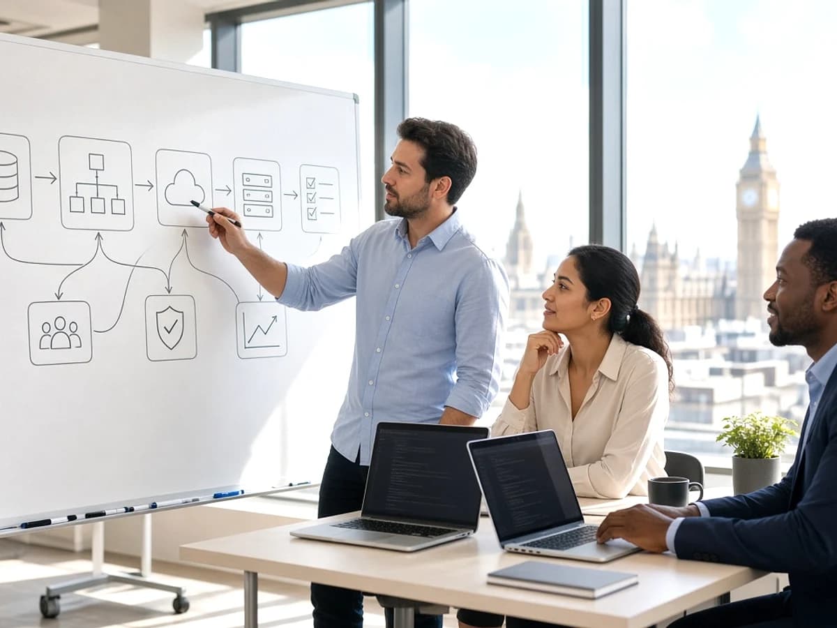 Website migration specialists creating a structured migration plan in a London office