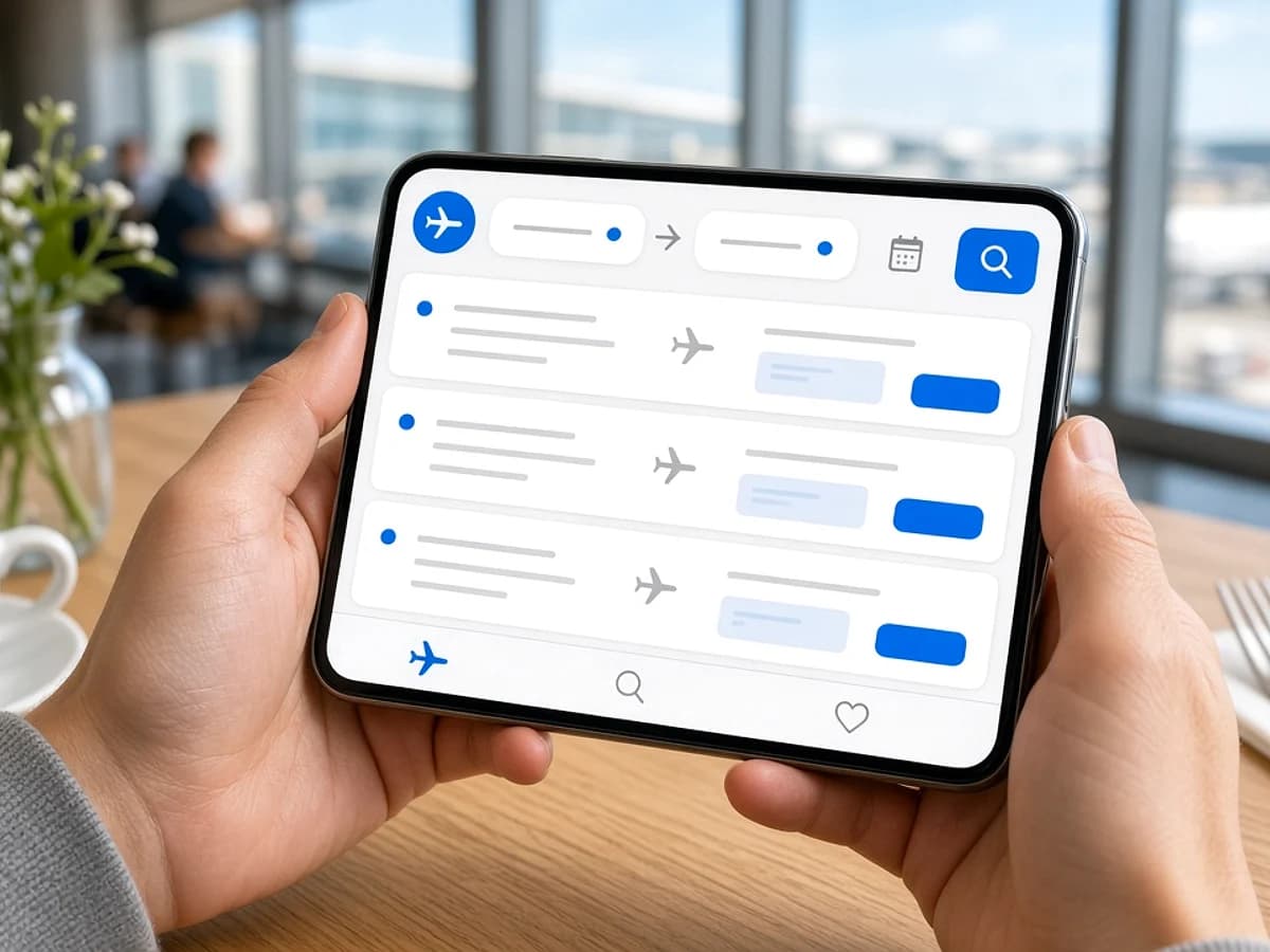 Flight search and booking app development interface for UK travellers