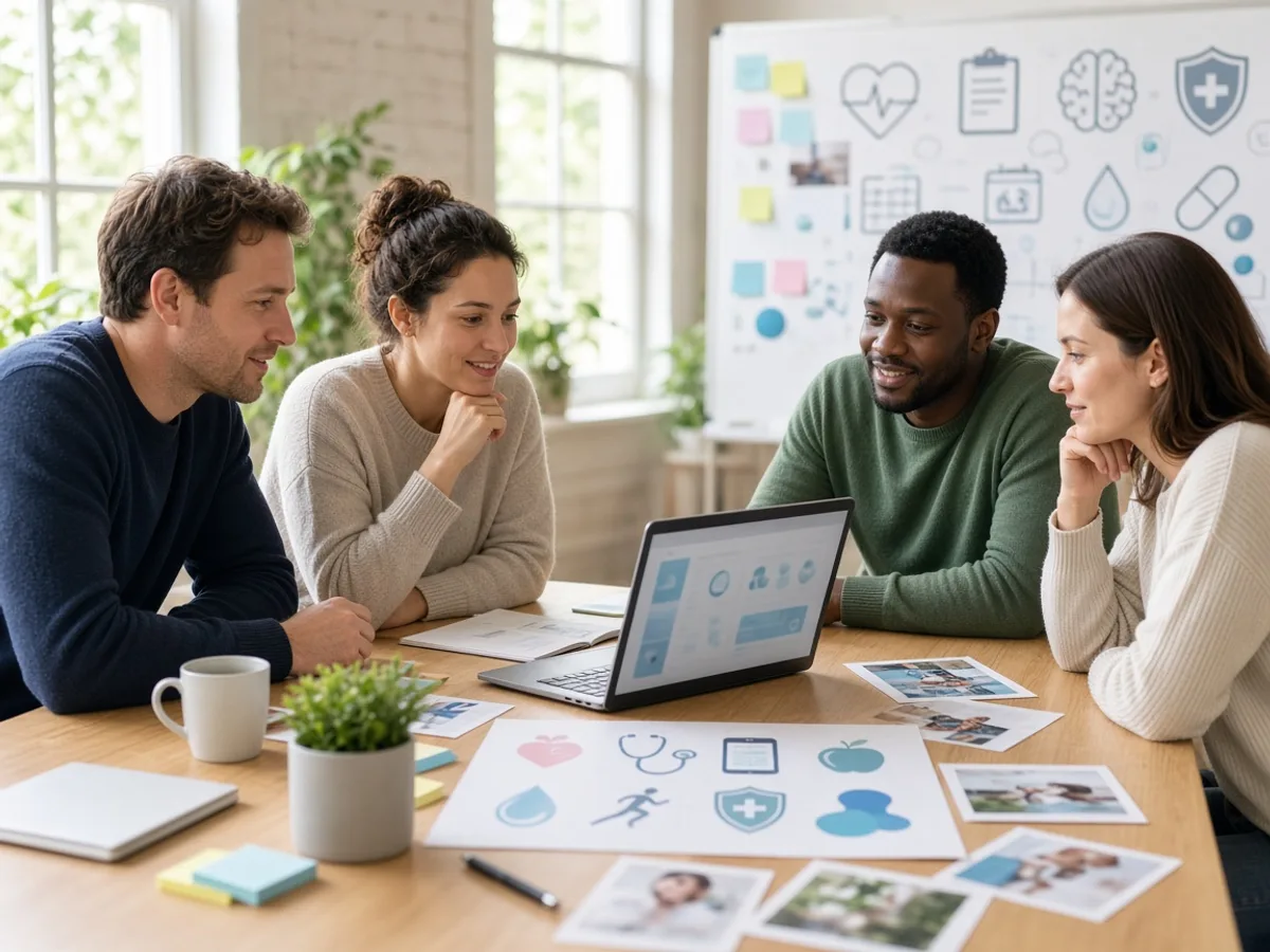 Healthcare app development team planning a UK digital health platform