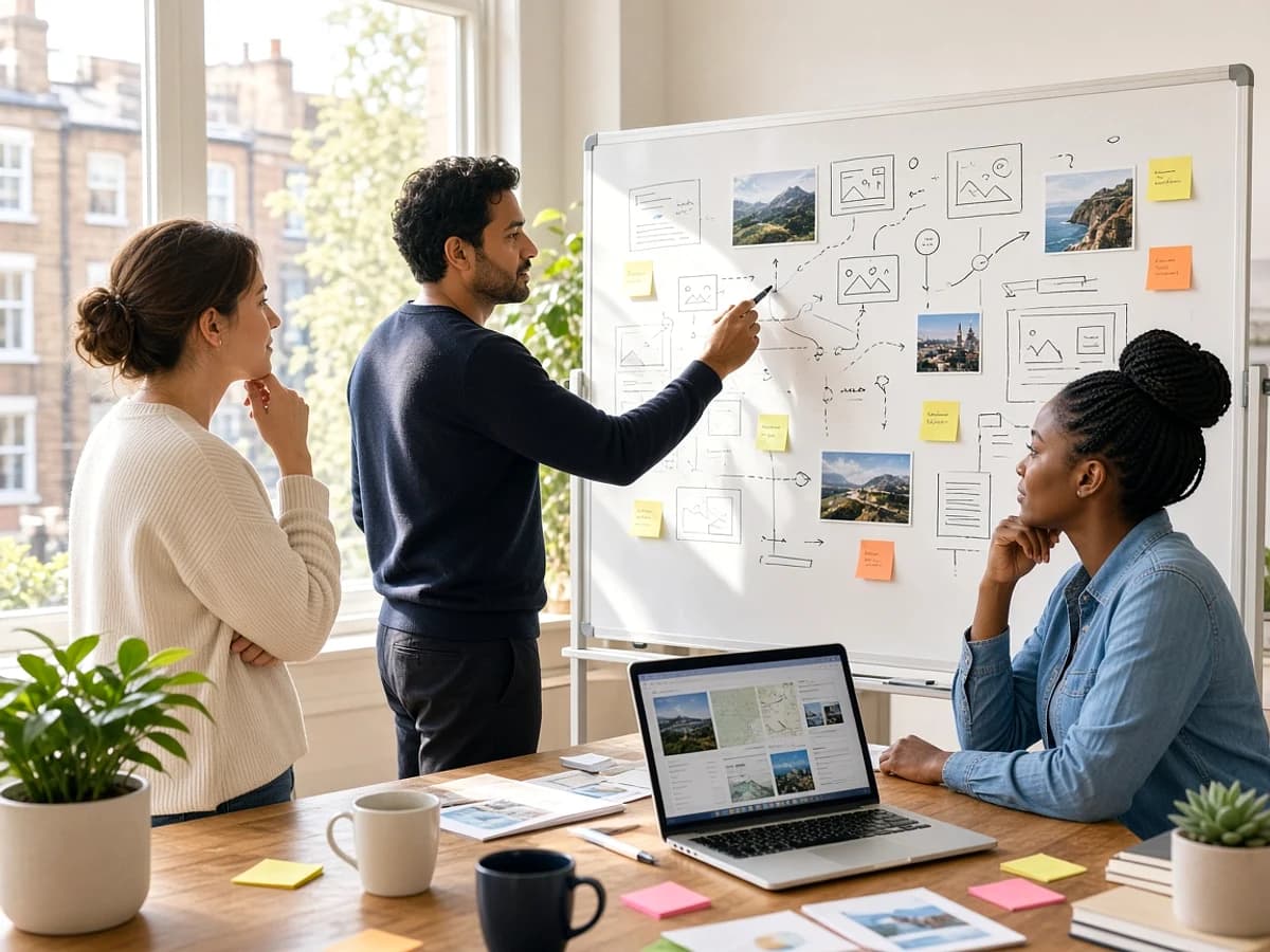 UK travel app development team planning a digital travel platform